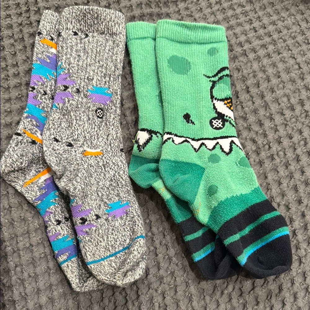 Stance Gray and Green Casual Socks Fun Patterns - kids size